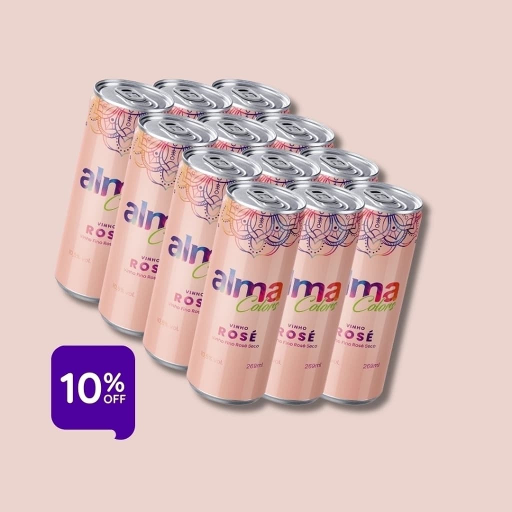 Vinho em Lata Alma Colors Fino Seco Rosé - Pack com 12 unidades