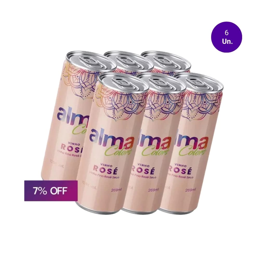 Vinho em Lata Alma Colors Fino Seco Rosé - Pack com 6 unidades
